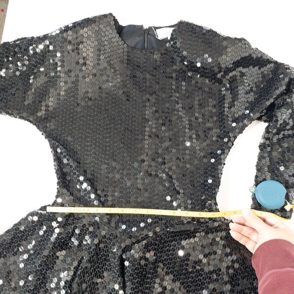 Vintage Black Sequin Peplum Long Sleeve Dress By Chaozhou Hand Stitched Embroide - Picture 7 of 11
